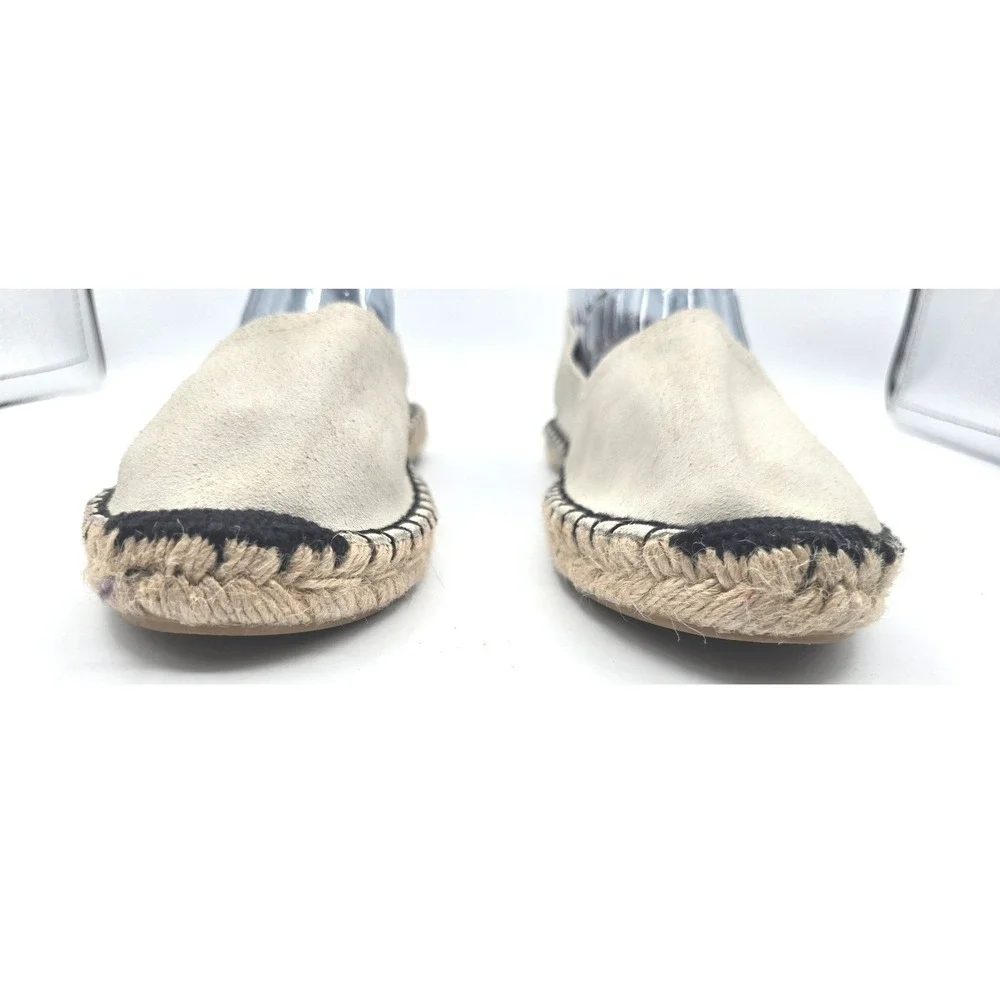 Bata Womens Cream Suede Espadrille Flats Spain Black Stitching Size 40 US 9